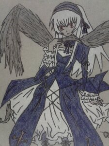 Rating: Safe Score: 0 Tags: 1girl auto_tagged black_wings dress feathered_wings flower frilled_sleeves frills hairband image long_hair long_sleeves looking_at_viewer red_eyes ribbon rose simple_background solo standing suigintou traditional_media wings User: admin