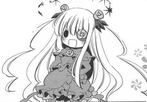 Rating: Safe Score: 0 Tags: 1girl :d barasuishou blush dress image long_hair monochrome open_mouth smile solo two_side_up very_long_hair User: admin