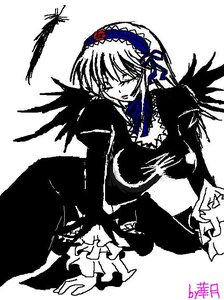 Rating: Safe Score: 0 Tags: 1girl black_wings closed_eyes dress flower frilled_sleeves frills hairband image long_sleeves rose simple_background solo suigintou white_background wings User: admin