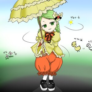 Rating: Safe Score: 0 Tags: 1girl drill_hair green_eyes green_hair holding_umbrella image kanaria long_sleeves parasol puffy_pants solo umbrella User: admin