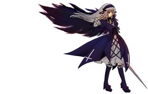 Rating: Safe Score: 0 Tags: 1girl auto_tagged boots dress full_body high_heel_boots high_heels holding holding_weapon image long_hair long_sleeves red_eyes ribbon solo suigintou weapon white_background User: admin