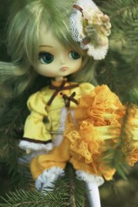 Rating: Safe Score: 0 Tags: 1girl doll dress flower grass green_hair hat kanaria long_hair long_sleeves solo swept_bangs yellow_dress User: admin