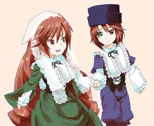 Rating: Safe Score: 0 Tags: 2girls blue_dress brown_hair dress frills green_dress green_eyes hat head_scarf heterochromia image long_hair long_sleeves multiple_girls open_mouth pair red_eyes ribbon short_hair siblings sisters smile souseiseki suiseiseki top_hat twins very_long_hair User: admin