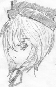 Rating: Safe Score: 0 Tags: 1girl eyebrows_visible_through_hair graphite_(medium) greyscale hat image looking_at_viewer monochrome ribbon short_hair solo souseiseki traditional_media User: admin