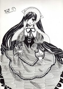 Rating: Safe Score: 0 Tags: 1girl blush bonnet dress frills gothic_lolita greyscale image lace lolita_fashion long_hair long_sleeves looking_at_viewer monochrome solo striped suiseiseki very_long_hair User: admin