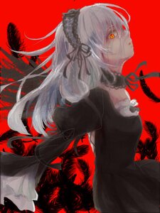 Rating: Safe Score: 0 Tags: 1girl black_dress black_ribbon closed_mouth dress feathers flower frills gothic_lolita hairband image juliet_sleeves lolita_fashion lolita_hairband long_hair long_sleeves looking_at_viewer puffy_sleeves red_background red_eyes ribbon solo suigintou wings User: admin