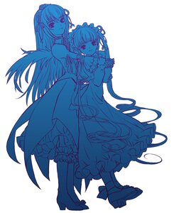 Rating: Safe Score: 0 Tags: 2girls artist_request bangs blue_theme blunt_bangs boots dress flower frilled_sleeves frills hairband hug hug_from_behind image leaning_back leg_garter long_hair long_sleeves looking_at_viewer maid_headdress monochrome multiple_girls pair ribbon rose rozen_maiden shinku shoes simple_background smile socks standing striped suigintou twintails very_long_hair white_background wings User: admin