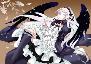 Rating: Safe Score: 0 Tags: 1girl black_wings boots dress feathered_wings feathers flower frilled_sleeves frills hairband high_heel_boots image knee_boots long_hair long_sleeves looking_at_viewer petals pink_eyes purple_eyes ribbon silver_hair solo suigintou very_long_hair wings User: admin