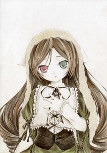 Rating: Safe Score: 0 Tags: 1girl black_ribbon brown_hair dress frills green_dress green_eyes heterochromia image long_hair long_sleeves looking_at_viewer red_eyes ribbon simple_background solo suiseiseki very_long_hair User: admin