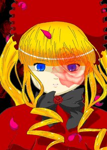 Rating: Safe Score: 0 Tags: 1girl bangs blonde_hair blue_eyes bow drill_hair flower image long_hair looking_at_viewer petals red_flower red_rose rose rose_petals shinku simple_background solo twin_drills twintails User: admin