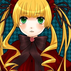 Rating: Safe Score: 0 Tags: 1girl argyle argyle_background blonde_hair blush bow checkered checkered_background checkered_floor chess_piece flower green_eyes hair_ribbon image long_hair looking_at_viewer plaid_background ribbon rose shinku solo tile_floor tiles twintails User: admin