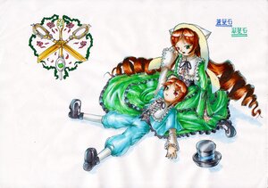 Rating: Safe Score: 0 Tags: 2girls brown_hair dress drill_hair frills green_dress green_eyes hat head_scarf image lolita_fashion long_hair long_sleeves multiple_girls pair red_eyes ringlets shoes short_hair siblings sisters souseiseki suiseiseki twin_drills twins very_long_hair white_legwear User: admin