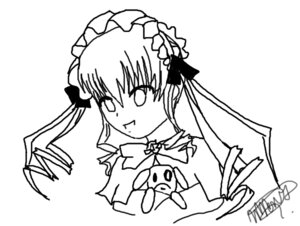 Rating: Safe Score: 0 Tags: 1girl greyscale image long_hair long_sleeves monochrome shinku signature simple_background solo upper_body white_background User: admin