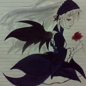 Rating: Safe Score: 0 Tags: 1girl black_dress black_wings closed_mouth dress flower image long_sleeves profile rose solo standing suigintou wings User: admin