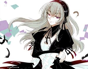 Rating: Safe Score: 0 Tags: 1girl bird black_feathers dress feathered_wings feathers frilled_sleeves frills hairband image long_hair long_sleeves looking_at_viewer pink_eyes puffy_sleeves solo suigintou upper_body wings User: admin