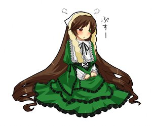 Rating: Safe Score: 0 Tags: 1girl blush brown_hair dress frills full_body green_dress green_eyes head_scarf heterochromia image long_hair long_sleeves pout red_eyes simple_background sitting solo suiseiseki very_long_hair white_background User: admin