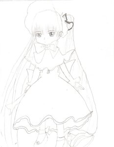 Rating: Safe Score: 0 Tags: 1girl auto_tagged blush bonnet bow bowtie dress frills greyscale hat image long_hair long_sleeves looking_at_viewer monochrome shinku simple_background solo standing very_long_hair white_background User: admin