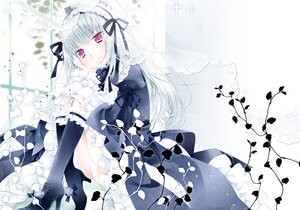 Rating: Safe Score: 0 Tags: 1girl doll_joints dress elbow_gloves flower frills gloves hairband image lolita_hairband long_hair looking_at_viewer pink_eyes ribbon smile solo suigintou User: admin