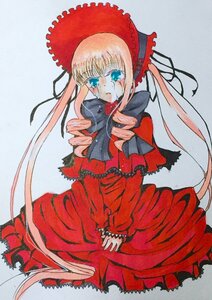 Rating: Safe Score: 0 Tags: 1girl blonde_hair blue_eyes bonnet bow bowtie dress frills image long_hair long_sleeves looking_at_viewer red_dress shinku sidelocks sitting solo tears v_arms very_long_hair User: admin