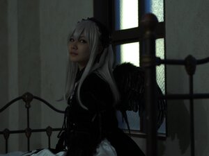 Rating: Safe Score: 0 Tags: 1girl bangs black_dress closed_mouth curtains dress gothic_lolita hairband indoors lips lolita_fashion long_hair long_sleeves looking_at_viewer silver_hair solo suigintou window wings User: admin
