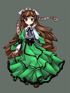Rating: Safe Score: 0 Tags: 1girl brown_hair dress drill_hair frills full_body green_dress green_eyes grey_background heterochromia image long_hair long_sleeves looking_at_viewer red_eyes ribbon simple_background solo standing suiseiseki very_long_hair User: admin