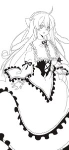 Rating: Safe Score: 0 Tags: 1girl ahoge capelet dress frills greyscale image long_hair long_sleeves monochrome ribbon smile solo striped suiseiseki tongue tongue_out very_long_hair User: admin
