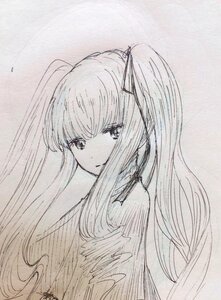 Rating: Safe Score: 0 Tags: 1girl bangs closed_mouth eyebrows_visible_through_hair image long_hair looking_at_viewer monochrome shinku sidelocks signature smile solo traditional_media upper_body User: admin