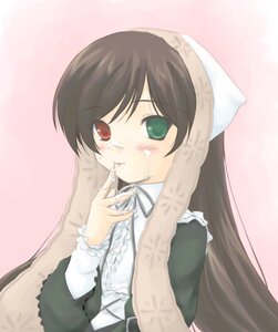 Rating: Explicit Score: 0 Tags: 1girl blush brown_hair frills green_eyes head_scarf heterochromia image long_hair long_sleeves looking_at_viewer red_eyes solo suiseiseki User: admin