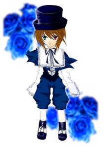 Rating: Safe Score: 0 Tags: 1girl blue_flower blue_rose blurry blurry_foreground brown_hair depth_of_field dress flower full_body green_eyes hat heterochromia image long_sleeves looking_at_viewer red_eyes rose short_hair solo souseiseki standing top_hat white_background User: admin