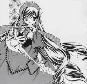 Rating: Safe Score: 0 Tags: 1girl blush dress frills greyscale head_scarf image long_hair long_sleeves looking_at_viewer monochrome open_mouth ribbon smile solo suiseiseki very_long_hair User: admin