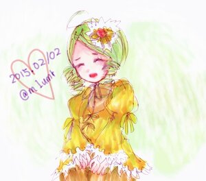 Rating: Safe Score: 0 Tags: 1girl :d ahoge closed_eyes dress flower green_hair hair_ornament image kanaria long_sleeves open_mouth puffy_sleeves ribbon short_hair smile solo yellow_dress User: admin