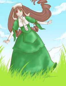 Rating: Safe Score: 0 Tags: 1girl brown_hair cloud day dress drill_hair grass green_dress green_eyes hat heterochromia image long_hair long_sleeves outdoors red_eyes sky solo suiseiseki very_long_hair User: admin
