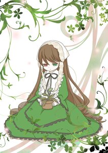 Rating: Safe Score: 0 Tags: 1girl brown_hair dress flower frills green_dress green_eyes heterochromia holding image long_hair long_sleeves looking_at_viewer plant red_eyes sitting solo suiseiseki very_long_hair vines watering_can User: admin