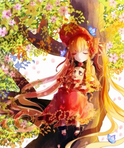Rating: Safe Score: 0 Tags: 1girl auto_tagged blonde_hair blue_butterfly bonnet bug butterfly closed_eyes dress flower image insect long_hair petals red_dress rose shinku solo twintails very_long_hair yellow_flower User: admin