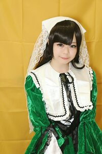 Rating: Safe Score: 0 Tags: 1girl bangs black_eyes black_hair closed_mouth dress frills green_dress lace lips looking_at_viewer smile solo suiseiseki veil User: admin