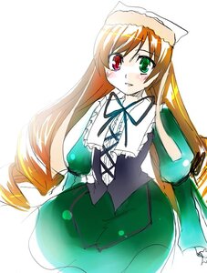 Rating: Safe Score: 0 Tags: 1girl bangs blush brown_hair dress frills green_dress green_eyes head_scarf heterochromia image long_hair long_sleeves looking_at_viewer red_eyes simple_background smile solo suiseiseki very_long_hair watering_can white_background User: admin