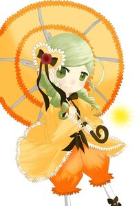 Rating: Safe Score: 0 Tags: 1girl dress drill_hair flower frills full_body green_eyes green_hair hair_ornament image kanaria long_sleeves smile solo striped umbrella vertical_stripes User: admin