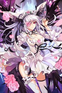 Rating: Safe Score: 0 Tags: 1girl animal_ears breasts cleavage costume_switch dress flower frills image large_breasts long_hair petals pink_eyes pink_flower pink_rose rose rose_petals smile solo thighhighs User: admin