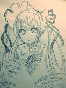 Rating: Safe Score: 0 Tags: 1girl bangs bow eyebrows_visible_through_hair graphite_(medium) image long_hair looking_at_viewer monochrome photo shinku solo traditional_media User: admin