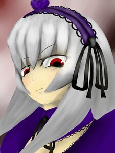 Rating: Safe Score: 0 Tags: 1girl bangs closed_mouth dress flower frills hairband image long_sleeves looking_at_viewer red_eyes ribbon rose smile solo suigintou User: admin