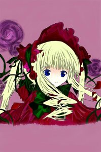 Rating: Safe Score: 0 Tags: 1girl blonde_hair blue_eyes bonnet dress flower image long_hair long_sleeves looking_at_viewer pink_rose red_dress red_flower red_rose rose shinku solo User: admin