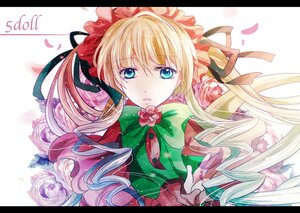 Rating: Safe Score: 0 Tags: 1girl blonde_hair blue_eyes bow bowtie capelet dress flower image letterboxed long_hair long_sleeves looking_at_viewer ribbon rose shinku solo upper_body User: admin