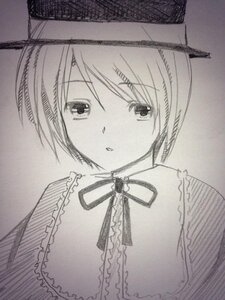 Rating: Safe Score: 0 Tags: 1girl bangs eyebrows_visible_through_hair frills graphite_(medium) greyscale hat image looking_at_viewer monochrome neck_ribbon ribbon short_hair solo souseiseki traditional_media upper_body User: admin