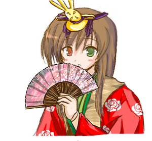 Rating: Safe Score: 0 Tags: 1girl auto_tagged brown_hair covering_mouth fan folding_fan green_eyes heterochromia holding holding_fan image japanese_clothes kimono layered_clothing long_sleeves looking_at_viewer simple_background solo suiseiseki upper_body white_background User: admin