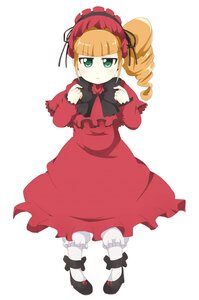 Rating: Safe Score: 0 Tags: 1girl blonde_hair bloomers bonnet bow dress drill_hair full_body green_eyes image long_hair long_sleeves rose shinku shoes simple_background solo white_background User: admin