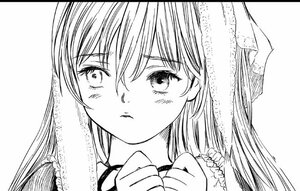 Rating: Safe Score: 0 Tags: 1girl blush eyebrows_visible_through_hair greyscale hair_between_eyes image letterboxed long_hair looking_at_viewer monochrome solo suiseiseki User: admin