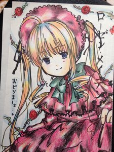 Rating: Safe Score: 0 Tags: 1girl blonde_hair blue_eyes bonnet bow bowtie dress drill_hair flower green_bow hat image long_hair long_sleeves looking_at_viewer marker_(medium) photo pink_flower pink_rose red_dress red_flower red_rose rose shikishi shinku smile solo traditional_media twintails User: admin