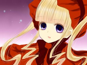 Rating: Safe Score: 0 Tags: 1girl bangs blonde_hair blue_eyes bonnet bow capelet face flower image long_hair looking_at_viewer rose shinku sidelocks solo twintails upper_body User: admin
