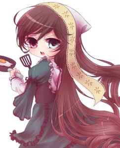 Rating: Safe Score: 0 Tags: 1girl brown_hair dress food green_eyes heterochromia image long_hair long_sleeves looking_at_viewer open_mouth red_eyes simple_background solo suiseiseki very_long_hair white_background User: admin