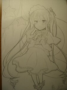 Rating: Safe Score: 0 Tags: 1girl auto_tagged blush capelet dress image lineart long_hair long_sleeves looking_at_viewer monochrome photo shinku solo star_(symbol) traditional_media very_long_hair User: admin